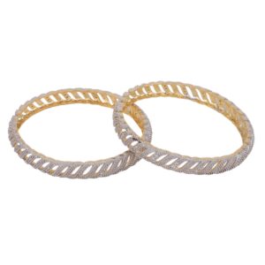 Alluring Design White American Diamond Gold Tone Bangles Set Of 2