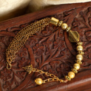 Stylish Gold Plated Pearl Link And Charm Adjustable Bracelet